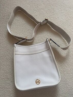 Michael Kors Cream Pebbled Leather Crossbody with Logo Strap
